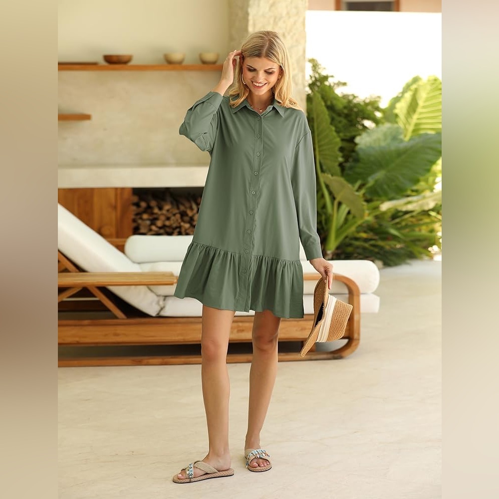 Zara Women's Green Swim Cover-Up Dress